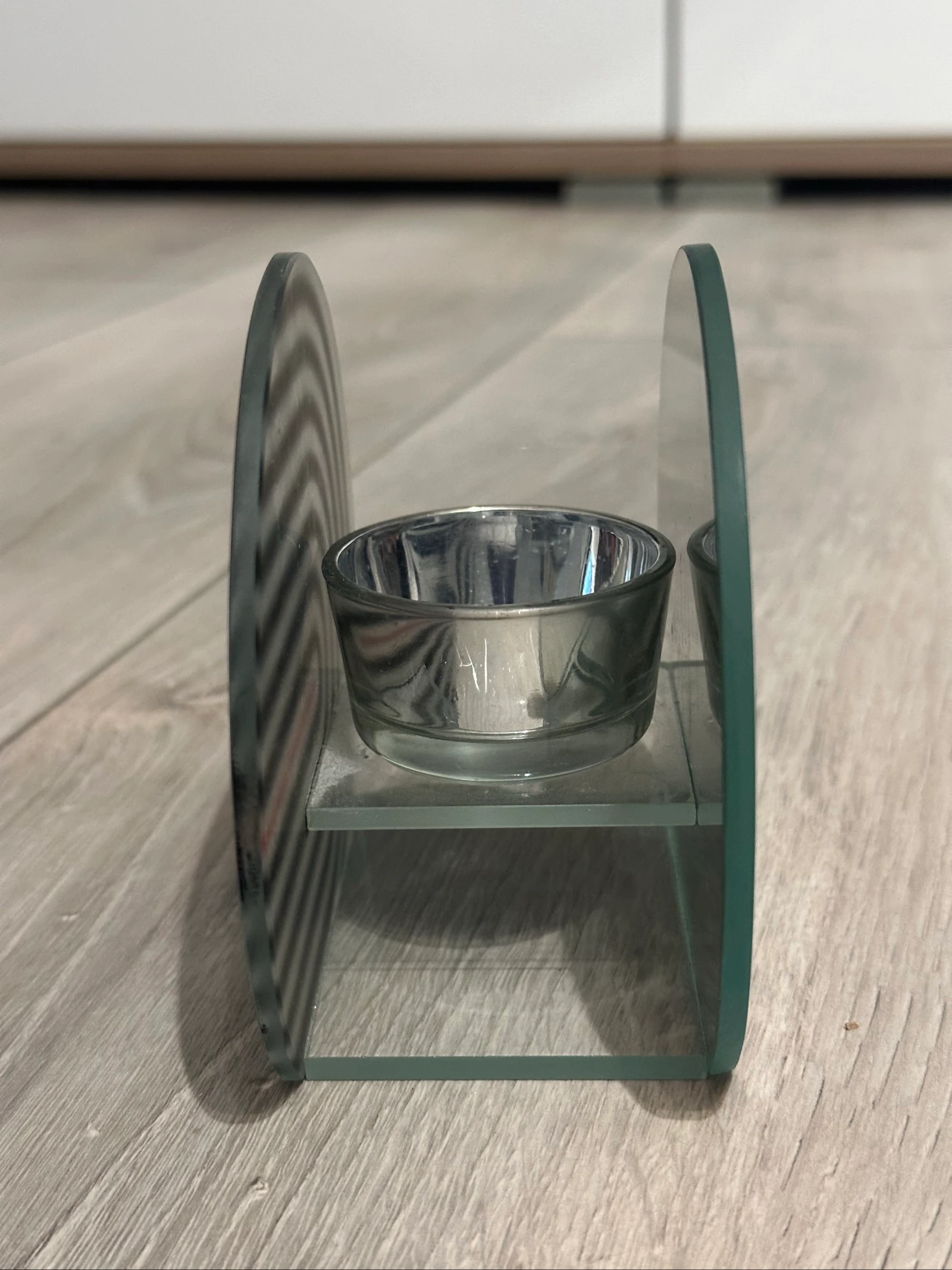 Glazen design theelichtkaars - contemporaine / industriële / retro stijl zwart en zilver – photo 3